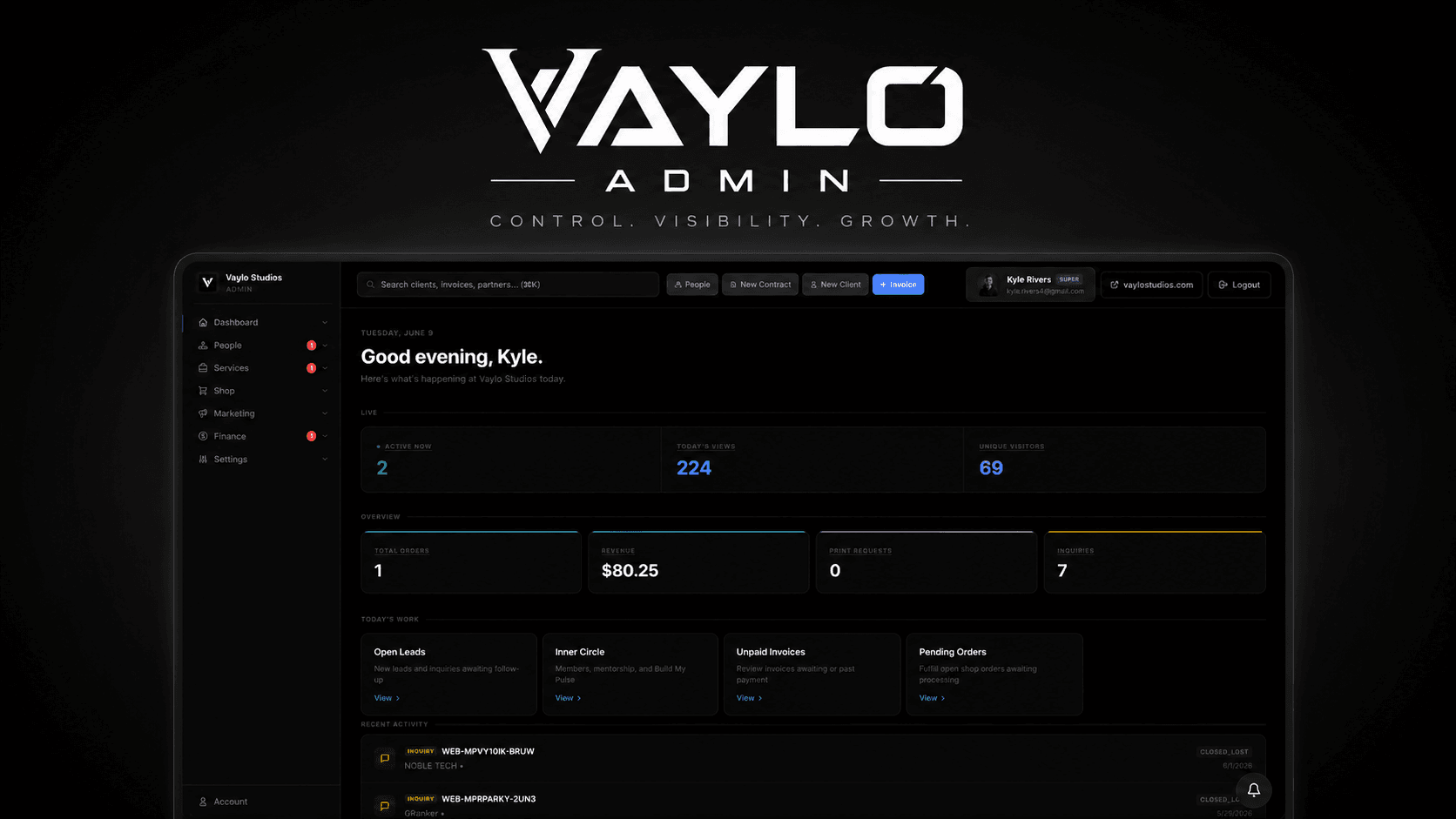 Vaylo Admin screenshot